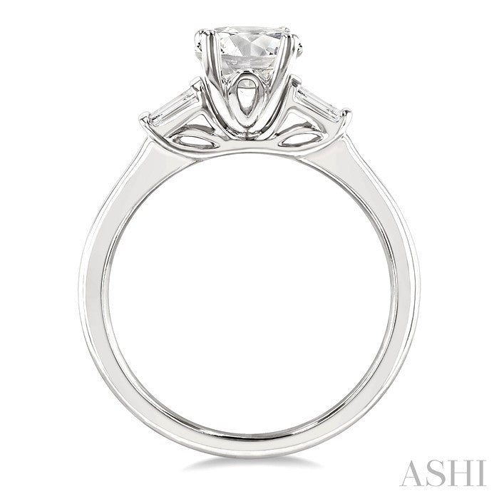 1/5 Ctw Baguette Cut Diamond Round Shape Semi-Mount Engagement Ring in 14K White Gold