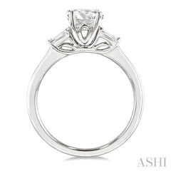 1/5 Ctw Baguette Cut Diamond Round Shape Semi-Mount Engagement Ring in 14K White Gold