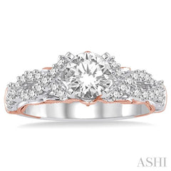 1 1/10 Ctw Diamond Engagement Ring with 5/8 Ct Round Cut Center Stone in 14K White and Rose Gold