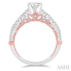 1 1/10 Ctw Diamond Engagement Ring with 5/8 Ct Round Cut Center Stone in 14K White and Rose Gold