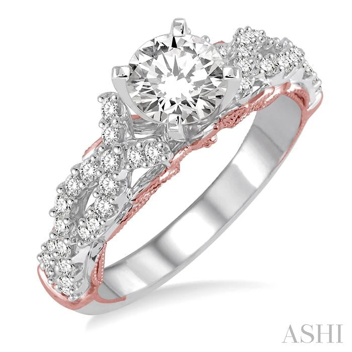 1/2 Ctw Diamond Semi-Mount Engagement Ring in 14K White and Rose Gold