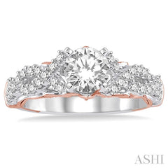 1/2 Ctw Diamond Semi-Mount Engagement Ring in 14K White and Rose Gold
