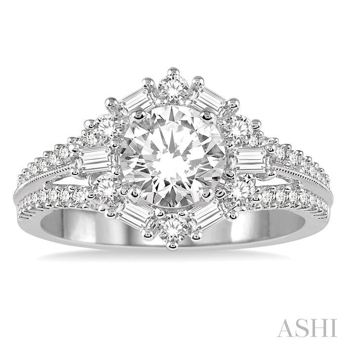 1 1/6 Ctw Diamond Engagement Ring with 1/2 Ct Round Cut Center Diamond in 14K White Gold