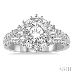 1 1/6 Ctw Diamond Engagement Ring with 1/2 Ct Round Cut Center Diamond in 14K White Gold