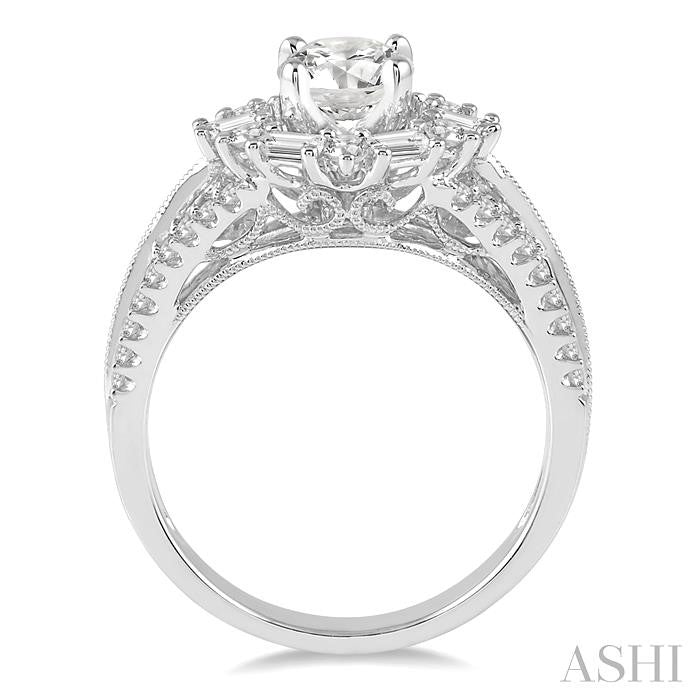 1 1/6 Ctw Diamond Engagement Ring with 1/2 Ct Round Cut Center Diamond in 14K White Gold