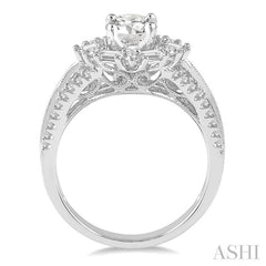 1 1/6 Ctw Diamond Engagement Ring with 1/2 Ct Round Cut Center Diamond in 14K White Gold