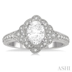 1/4 Ctw Oval Shape Semi-Mount Round Cut Diamond Engagement Ring in 14K White Gold