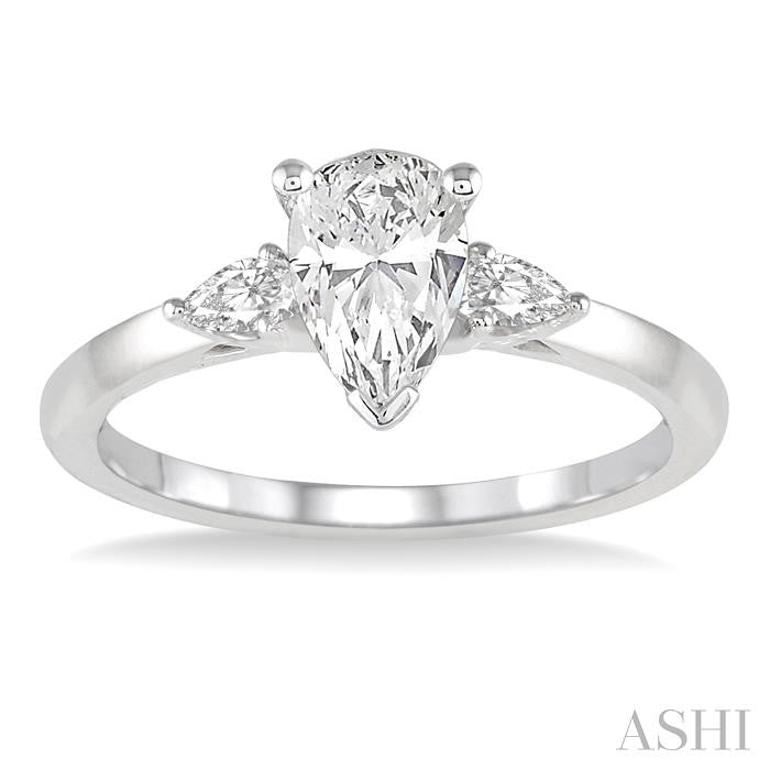 3/4 Ctw Pear Cut Diamond Ladies Engagement Ring With 1/2 Ct Pear Cut Center Stone in 14K White Gold