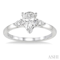 3/4 Ctw Pear Cut Diamond Ladies Engagement Ring With 1/2 Ct Pear Cut Center Stone in 14K White Gold