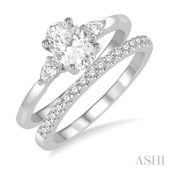 7/8 Ctw Diamond Wedding Set With 3/4 Ctw Pear & Oval Cut Engagement Ring and 1/6 Ctw Round Cut Diamond Wedding Band in 14K White Gold