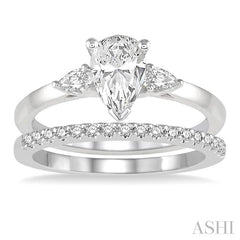 7/8 Ctw Diamond Wedding Set With 3/4 Ctw Pear Cut Engagement Ring and 1/6 Ctw Round Cut Diamond Wedding Band in 14K White Gold