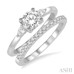 7/8 Ctw Diamond Wedding Set With 3/4 Ctw Pear & Round Cut Engagement Ring and 1/6 Ctw Round Cut Diamond Wedding Band in 14K White Gold