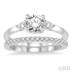 7/8 Ctw Diamond Wedding Set With 3/4 Ctw Pear & Round Cut Engagement Ring and 1/6 Ctw Round Cut Diamond Wedding Band in 14K White Gold