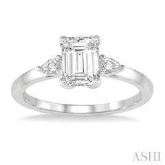 1/2 Ctw Octagon Emerald and Pear Cut Diamond Ladies Engagement Ring with 1/3 Ct Emerald Cut Center Stone in 14K White Gold