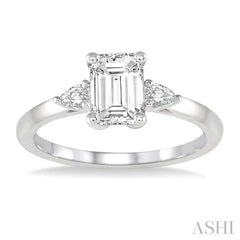 1/2 Ctw Octagon Emerald and Pear Cut Diamond Ladies Engagement Ring with 1/3 Ct Emerald Cut Center Stone in 14K White Gold