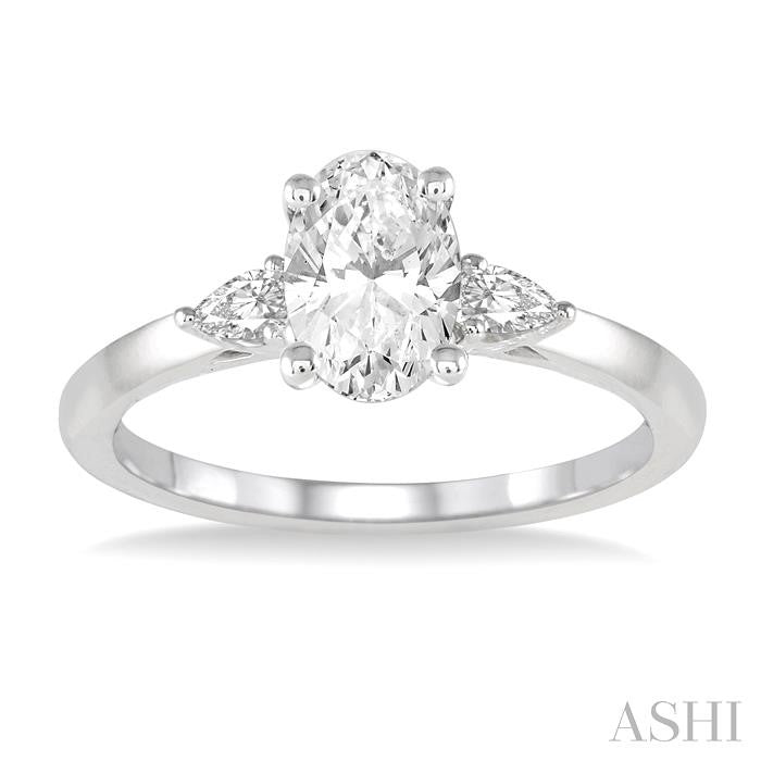 1/2 Ctw Oval and Pear Cut Diamond Ladies Engagement Ring with 1/3 Ct Oval Cut Center Stone in 14K White Gold
