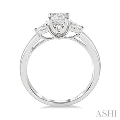 1/2 Ctw Oval and Pear Cut Diamond Ladies Engagement Ring with 1/3 Ct Oval Cut Center Stone in 14K White Gold