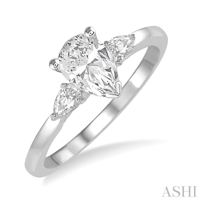 1/2 Ctw Pear Cut Diamond Ladies Engagement Ring with 1/3 Ct Pear Cut Center Stone in 14K White Gold