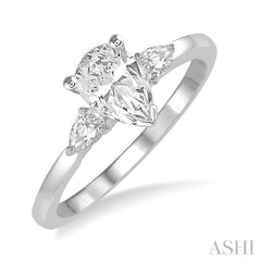 1/2 Ctw Pear Cut Diamond Ladies Engagement Ring with 1/3 Ct Pear Cut Center Stone in 14K White Gold