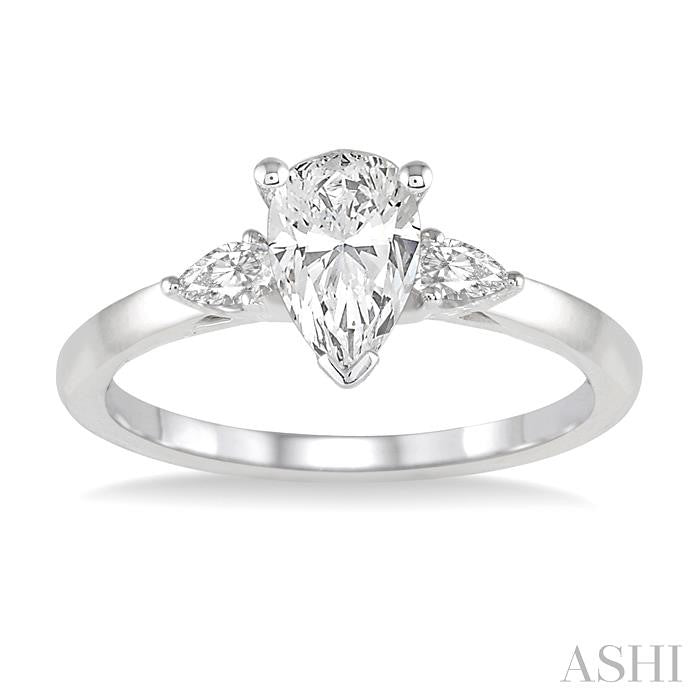 1/2 Ctw Pear Cut Diamond Ladies Engagement Ring with 1/3 Ct Pear Cut Center Stone in 14K White Gold