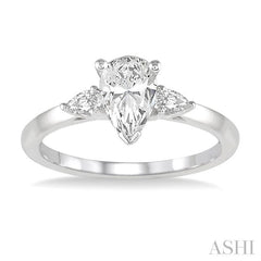 1/2 Ctw Pear Cut Diamond Ladies Engagement Ring with 1/3 Ct Pear Cut Center Stone in 14K White Gold
