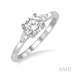 1/2 Ctw Pear and Round Cut Diamond Ladies Engagement Ring With 1/3 Ct Round Cut Center Stone in 14K White Gold
