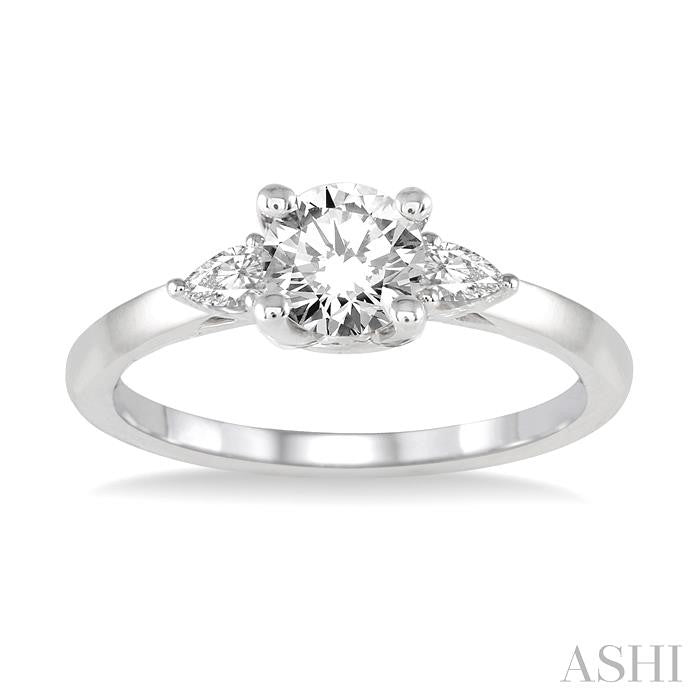 1/2 Ctw Pear and Round Cut Diamond Ladies Engagement Ring With 1/3 Ct Round Cut Center Stone in 14K White Gold
