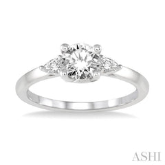 1/2 Ctw Pear and Round Cut Diamond Ladies Engagement Ring With 1/3 Ct Round Cut Center Stone in 14K White Gold