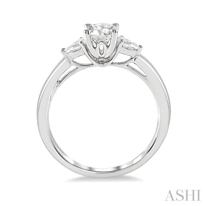 1/2 Ctw Pear and Round Cut Diamond Ladies Engagement Ring With 1/3 Ct Round Cut Center Stone in 14K White Gold