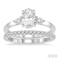 5/8 Ctw Diamond Wedding Set With 1/2 Ctw Oval & Pear Cut Engagement Ring and 1/10 Ctw Round Cut Diamond Wedding Band in 14K White Gold