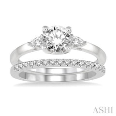 5/8 Ctw Diamond Wedding Set With 1/2 Ctw Pear & Round Cut Engagement Ring and 1/10 Ctw Round Cut Diamond Wedding Band in 14K White Gold