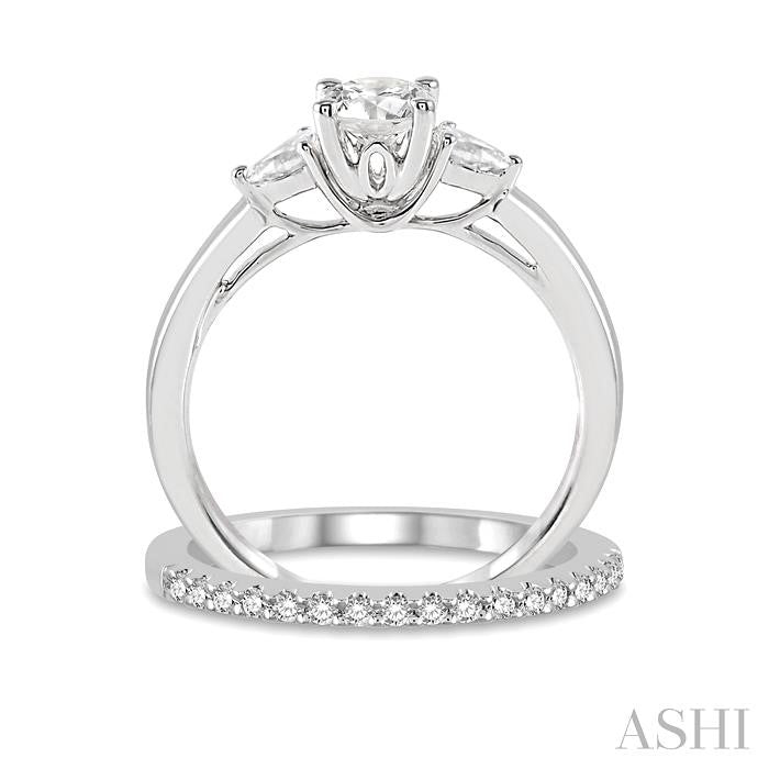 5/8 Ctw Diamond Wedding Set With 1/2 Ctw Pear & Round Cut Engagement Ring and 1/10 Ctw Round Cut Diamond Wedding Band in 14K White Gold