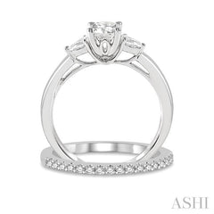 5/8 Ctw Diamond Wedding Set With 1/2 Ctw Pear & Round Cut Engagement Ring and 1/10 Ctw Round Cut Diamond Wedding Band in 14K White Gold