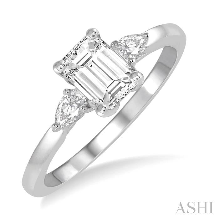 1/4 Ctw Emerald Shape Pear Cut Diamond Semi-Mount Engagement Ring in 14K White Gold