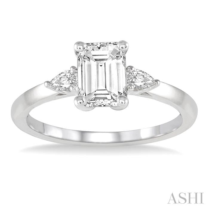1/4 Ctw Emerald Shape Pear Cut Diamond Semi-Mount Engagement Ring in 14K White Gold