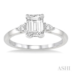 1/4 Ctw Emerald Shape Pear Cut Diamond Semi-Mount Engagement Ring in 14K White Gold