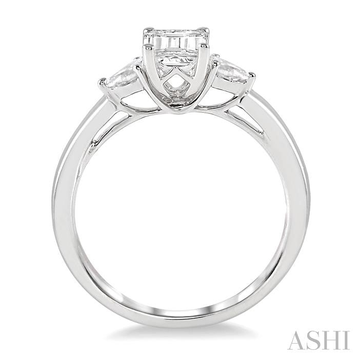 1/4 Ctw Emerald Shape Pear Cut Diamond Semi-Mount Engagement Ring in 14K White Gold