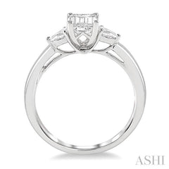 1/4 Ctw Emerald Shape Pear Cut Diamond Semi-Mount Engagement Ring in 14K White Gold