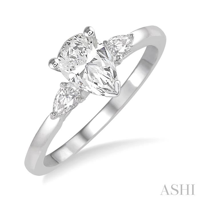 1/5 Ctw Pear Cut Diamond Semi-Mount Engagement Ring in 14K White Gold