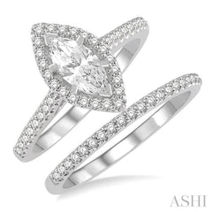 7/8 Ctw Diamond Wedding Set With 3/4 Ct Engagement Ring With 1/2 Ct Marquise Cut Center Stone and 1/6 Ct Wedding Band in 14K White Gold