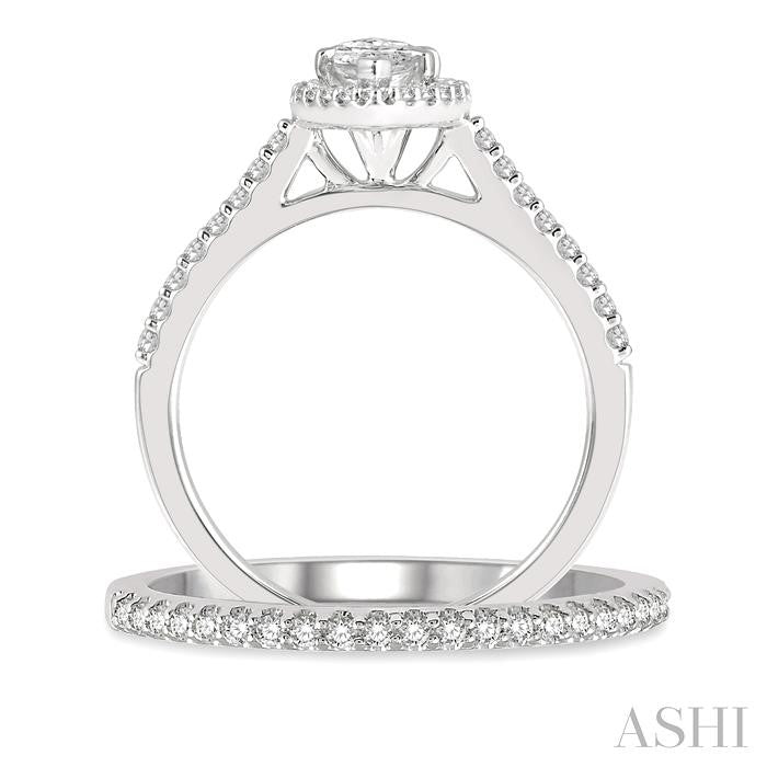 7/8 Ctw Diamond Wedding Set With 3/4 Ct Engagement Ring With 1/2 Ct Marquise Cut Center Stone and 1/6 Ct Wedding Band in 14K White Gold