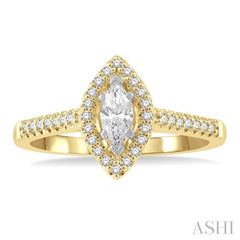 1/2 Ctw Round Cut Diamond Engagement Ring With 1/4 Ct Marquise Cut Center Stone in 14K Yellow and White Gold