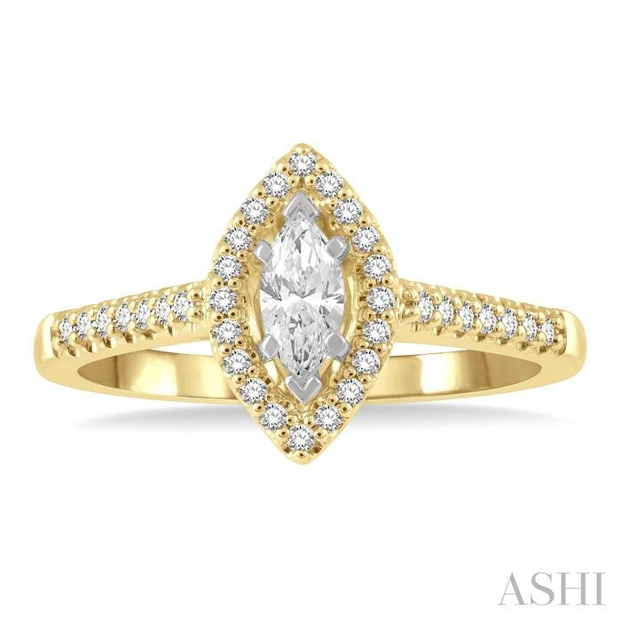 1/5 Ctw Marquise Shape Round Cut Diamond Semi-Mount Engagement Ring in 14K Yellow and White Gold