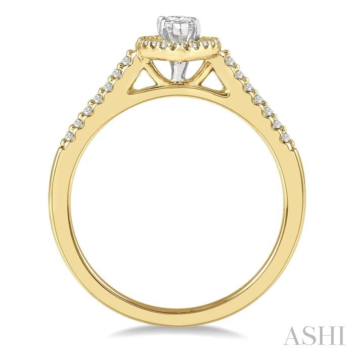 1/5 Ctw Marquise Shape Round Cut Diamond Semi-Mount Engagement Ring in 14K Yellow and White Gold