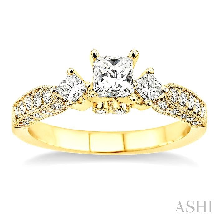 1 Ctw Diamond Engagement Ring with 3/8 Ct Princess Cut Center Stone in 14K Yellow Gold