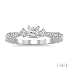 3/8 Ctw Diamond Engagement Ring with 1/5 Ct Princess Cut Center Stone in 14K White Gold