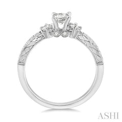 3/8 Ctw Diamond Engagement Ring with 1/5 Ct Princess Cut Center Stone in 14K White Gold