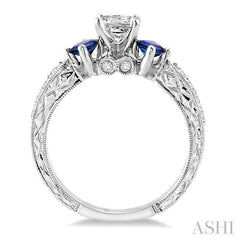 2.8 MM Princess Cut Sapphire and 1/5 Ctw Diamond Semi-Mount Engagement Ring in 14K White Gold