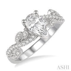 1 1/10 Ctw Diamond Engagement Ring with 3/4 Ct Pear Cut Center Diamond in 14K White Gold