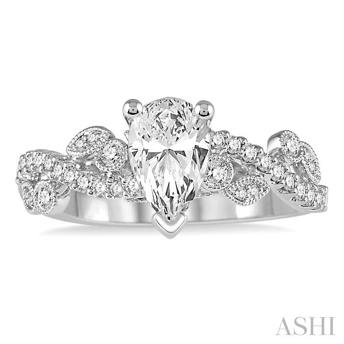 1 1/10 Ctw Diamond Engagement Ring with 3/4 Ct Pear Cut Center Diamond in 14K White Gold